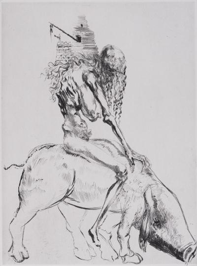 Salvador DALI - Femme Au Cochon - Faust, 1969 - Original Etching 2