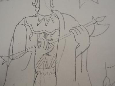 Jean COCTEAU : L’Inca invoquant le Soleil et le Lune - Dessin original signé 2