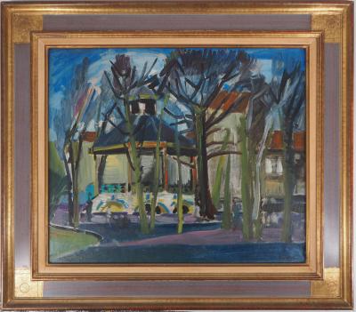 Camille HILAIRE : Kiosque dans le parc du château - c. 1955 - Huile sur toile Signée 2