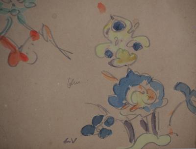 Louis VALTAT : Etudes de fleurs - Aquarelle originale Signée 2