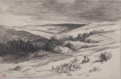 Maximilien LUCE - Giverny, Berger dans le vallon - Dessin original signé 2