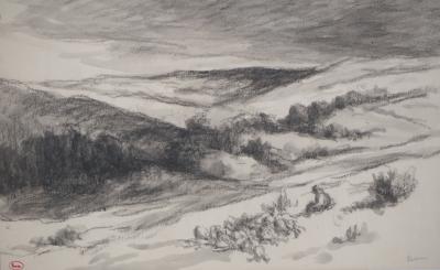 Maximilien LUCE - Giverny, Berger dans le vallon - Dessin original signé 2