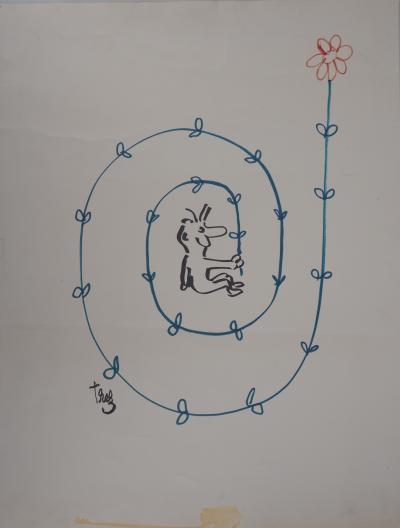 Alain TREZ : Tourbillon de fleur - Dessin original Signé 2