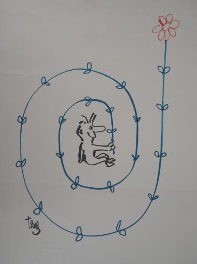 Alain TREZ : Tourbillon de fleur - Dessin original Signé 2
