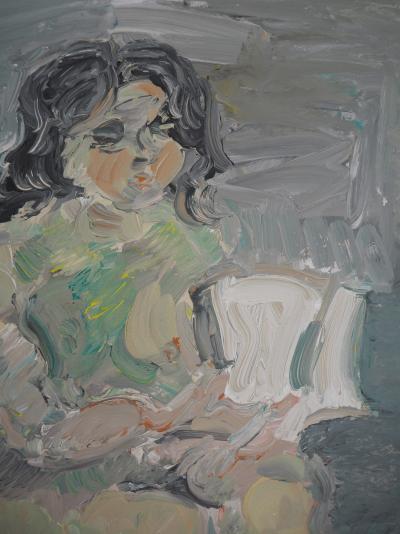 André COTTAVOZ : Nu lisant - Grande Huile sur papier signée 2