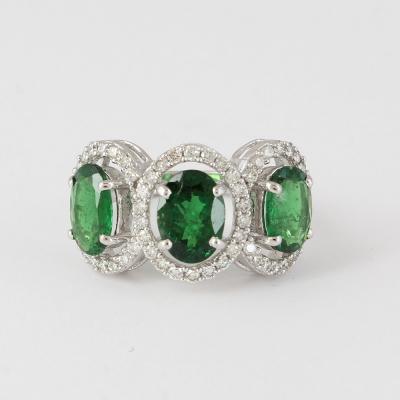 Bague Or Blanc, Tsavorite Grenat et Diamants 2