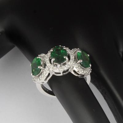 Bague Or Blanc, Tsavorite Grenat et Diamants 2