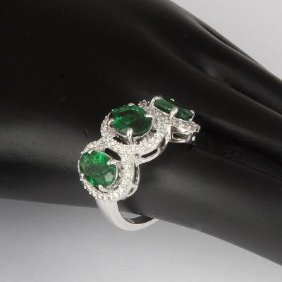Bague Or Blanc, Tsavorite Grenat et Diamants 2