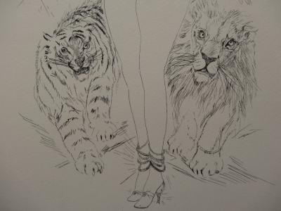 Léonard FOUJITA - La Rivière Enchantée, Nu aux tigres - Gravure originale 2