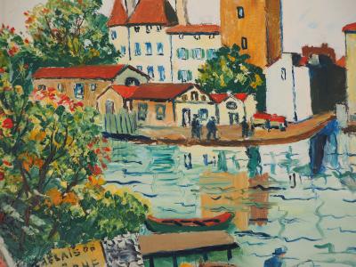 Elisée MACLET : Bord du Loing à Nemours - Huile sur toile originale, Signée 2