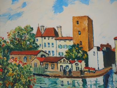 Elisée MACLET : Bord du Loing à Nemours - Huile sur toile originale, Signée 2