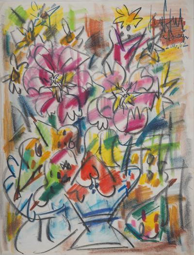 GEN PAUL : Bouquet de fleurs - Pastel original, Signé 2
