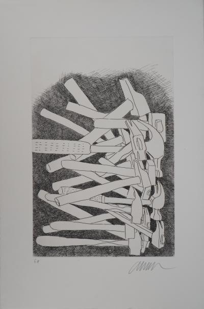 ARMAN - Atelier : Accumulation de marteaux - Gravure originale, Signée 2