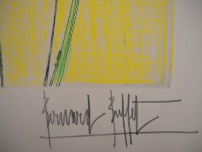 Bernard BUFFET : Deux iris - Gravure originale rehaussée au pastel, Signée 2