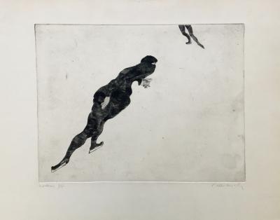 Claude WEISBUCH - Le patineur, 1950, Original signed drypoint 2