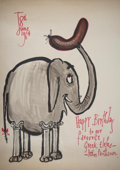 Ronald SEARLE : Elephant Grec - Dessin original signé 2