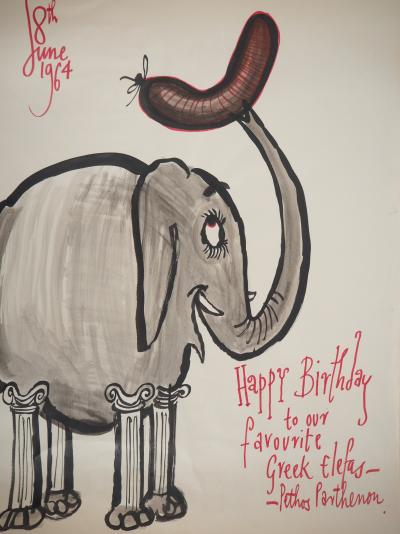 Ronald SEARLE : Elephant Grec - Dessin original signé 2