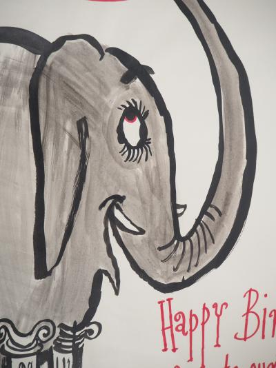 Ronald SEARLE : Elephant Grec - Dessin original signé 2