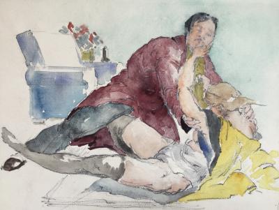 Paul GARIN - La dispute ,circa 1930 - Aquarelle portant le cachet d’atelier 2