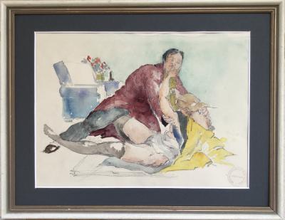 Paul GARIN - La dispute ,circa 1930 - Aquarelle portant le cachet d’atelier 2