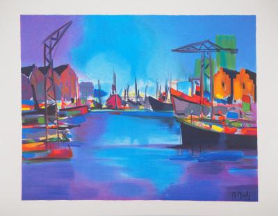 Marcel MOULY - Le port au petit matin - Lithographie originale, Signée 2