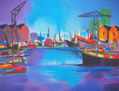 Marcel MOULY - Le port au petit matin - Lithographie originale, Signée 2
