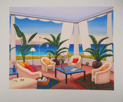 Fanch LEDAN - Terrasse sur le Golfe de Saint Tropez - Lithographie originale, Signée 2