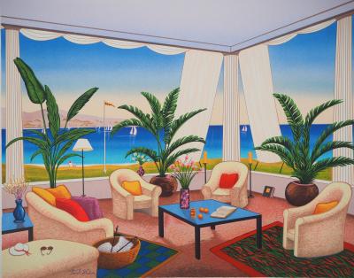 Fanch LEDAN - Terrasse sur le Golfe de Saint Tropez - Lithographie originale, Signée 2