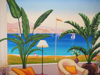 Fanch LEDAN - Terrasse sur le Golfe de Saint Tropez - Lithographie originale, Signée 2