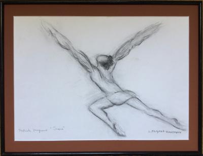 Lucienne PAGEOT-ROUSSEAUX - Patrick Dupond,Icare, circa 1980 - Dessin au crayon signé 2