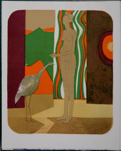 André MINAUX - La femme et l'oiseau , 1972 - Lithographie originale 2