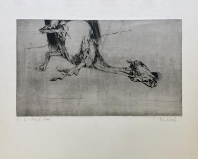 Claude WEISBUCH - Le cheval mort, 1950 - Original signed dry-point 2