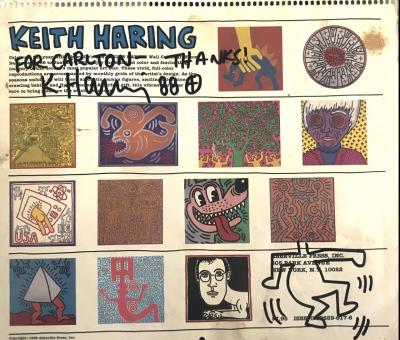 Keith HARING - Sans titre - Dessin au marker noir sur page de calendrier, signé et dédicacé 2
