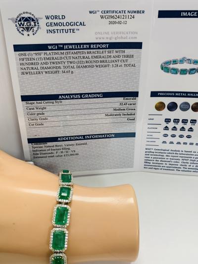 950 platinum bracelet 32.43 emeralds 3.28 diamonds 2