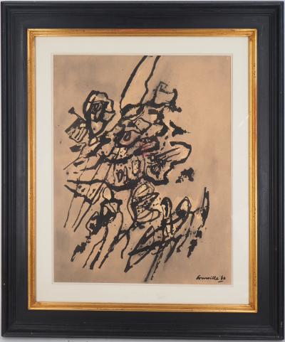 Guillaume CORNEILLE - Composition COBRA - Huile, aquarelle et encre sur papier signée 2