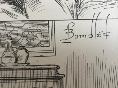Louis BOMBLED - Le président Sadi Carnot sur son lit de mort, 1894 - Dessin à la plume signé 2