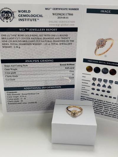 14k rose gold ring, 0.65 ct grey diamond; 0.36 ct side diamonds 2