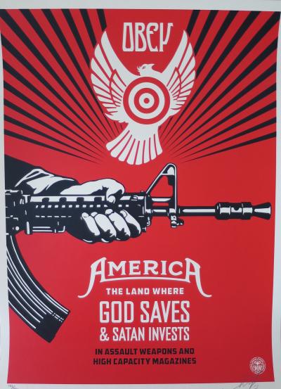 Shepard FAIREY (Obey) - God Saves Satan Invests? 2013 - Sérigraphie signée au crayon 2