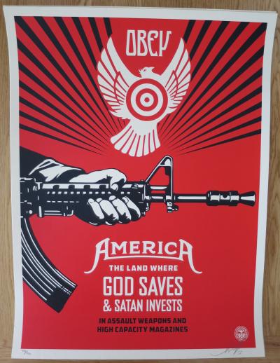 Shepard FAIREY (Obey) - God Saves Satan Invests? 2013 - Sérigraphie signée au crayon 2