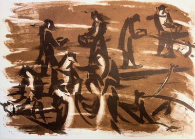 Jean HELION : La foule sur le Port - Lithographie originale signée au crayon 2