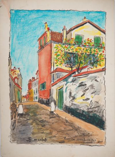 Elisée MACLET : Montmartre, Rue du Mont Cenis - Aquarelle signée 2