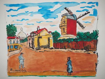 Elisée MACLET : Montmartre, le Moulin de la Galette - Aquarelle signée 2