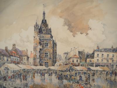 Frank WILL : Dreux, la place du marché - Aquarelle originale signée 2