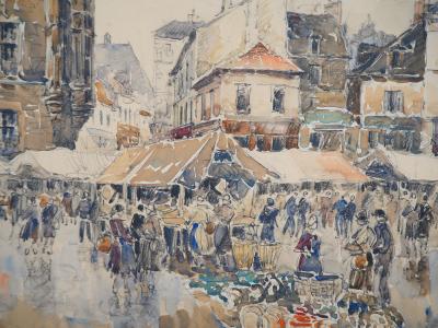 Frank WILL : Dreux, la place du marché - Aquarelle originale signée 2