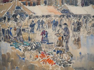 Frank WILL : Dreux, la place du marché - Aquarelle originale signée 2