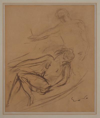 Emile OTHON FRIESZ - Modèle allongé et peintre - Dessin original signé 2