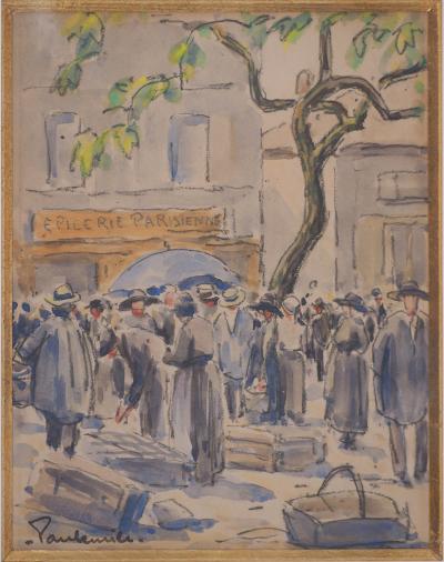 Paul Emile PISSARRO : Le marché et l’épicerie parisienne - Aquarelle originale signée 2