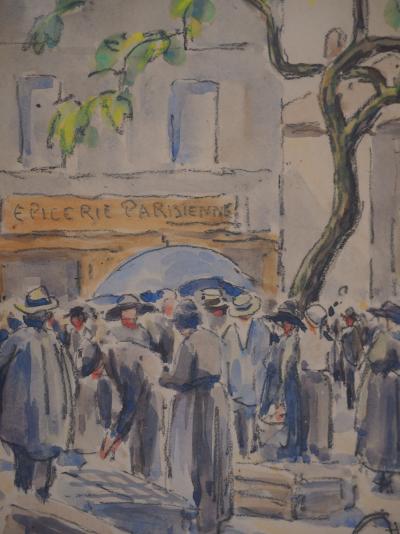 Paul Emile PISSARRO : Le marché et l’épicerie parisienne - Aquarelle originale signée 2