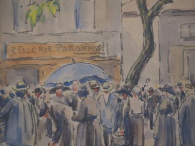 Paul Emile PISSARRO : Le marché et l’épicerie parisienne - Aquarelle originale signée 2