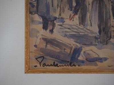 Paul Emile PISSARRO : Le marché et l’épicerie parisienne - Aquarelle originale signée 2